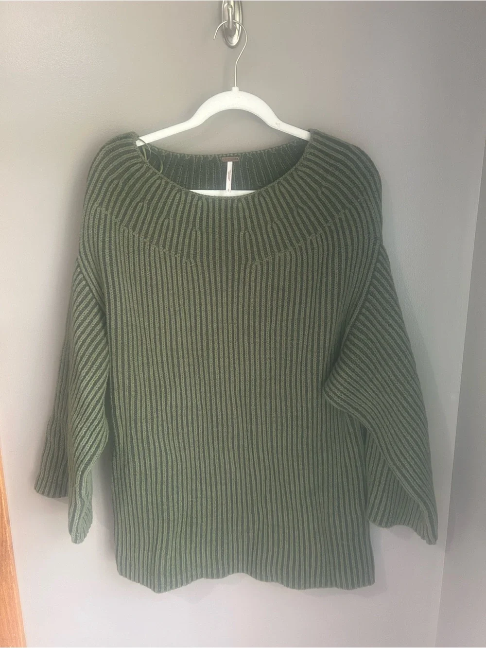 Free People Charlotte Tunic - Olive Green Ribbed Boat Neck Sweater